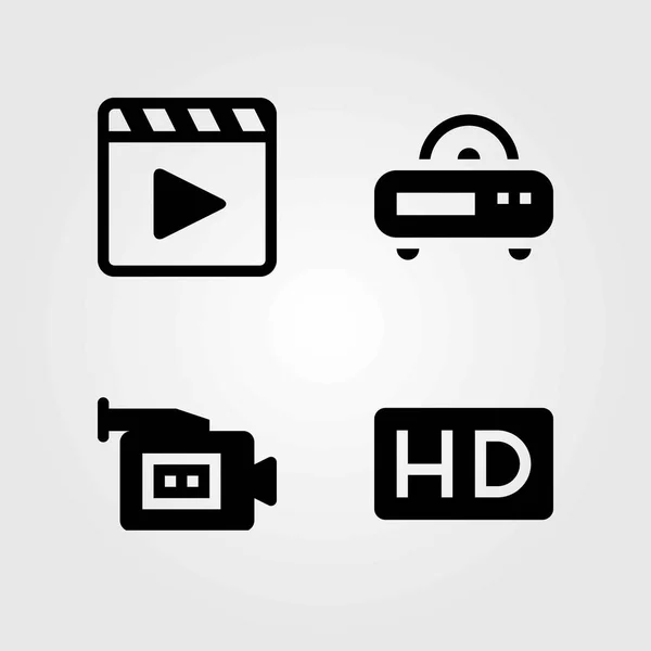 Conjunto de ícones vetoriais de tecnologia. hd, câmera de vídeo e player de filme — Vetor de Stock