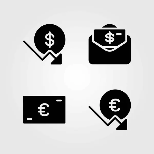 Sign vektorové ikony nastavit. Euro, peníze a dolar — Stockový vektor