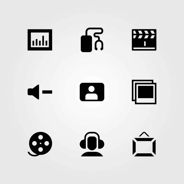 Conjunto de ícones vetoriais multimídia. clapperboard, usuário e volume —  Vetores de Stock