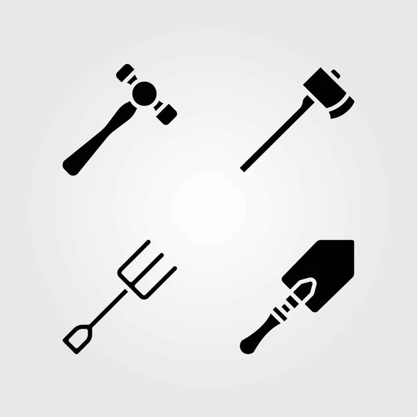 Набор векторных значков сада. Молоток, лопата и вилка — стоковый вектор
