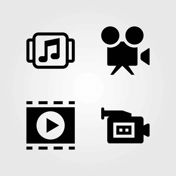Conjunto de ícones vetoriais de tecnologia. leitor de filmes, leitor de música e câmara de vídeo — Vetor de Stock