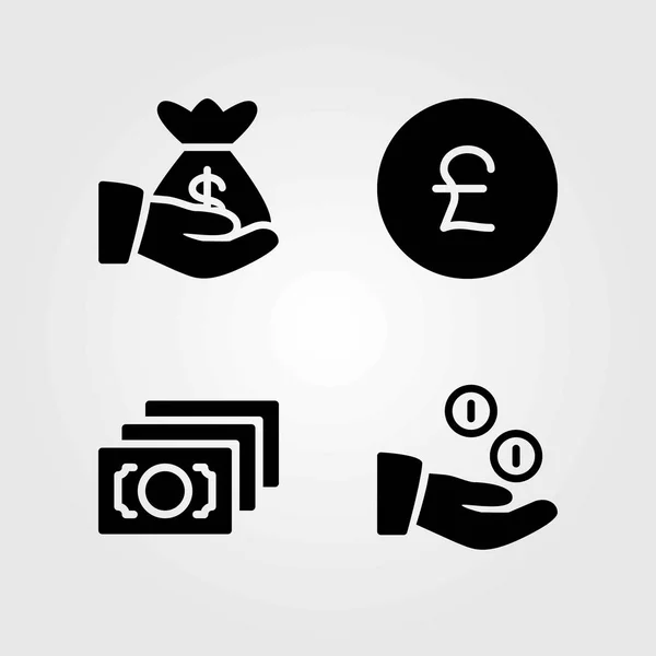 Bank vector icons set. money bag, money and coins — Stock Vector