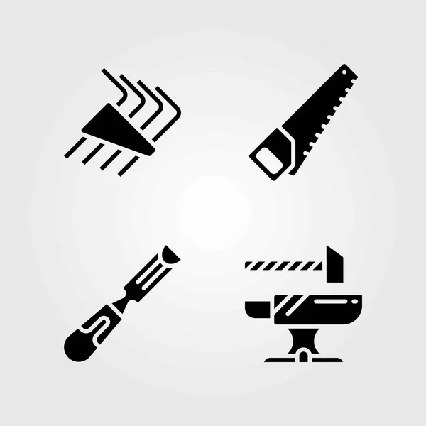 Набор векторных значков инструментов. наковальня, ручная пила и ключи — стоковый вектор