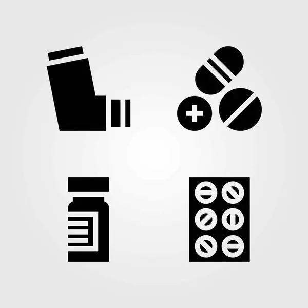 Medizinische Vektorsymbole gesetzt. Medizin, Tabletten und Inhalator — Stockvektor