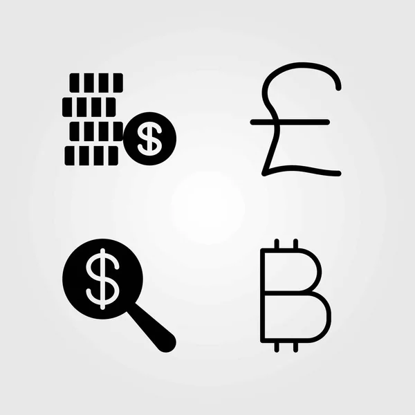 Sign vector icons set. pound sterling, dollar and coin — Stock Vector