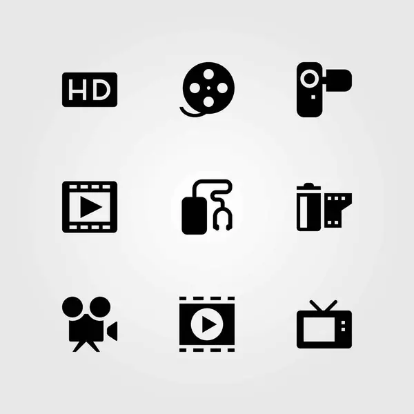 Technologie vector iconen instellen. speler van de film, camcoder en videocamera — Stockvector