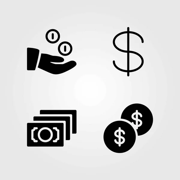 Money vector icons set. money, dollar coin and dollar — Stock Vector