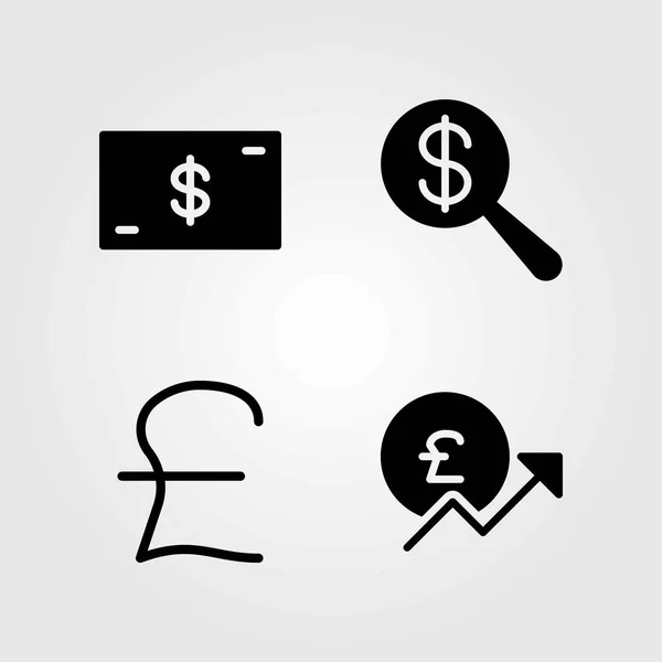 Signer les icônes vectorielles définies. argent, dollar et livre sterling — Image vectorielle