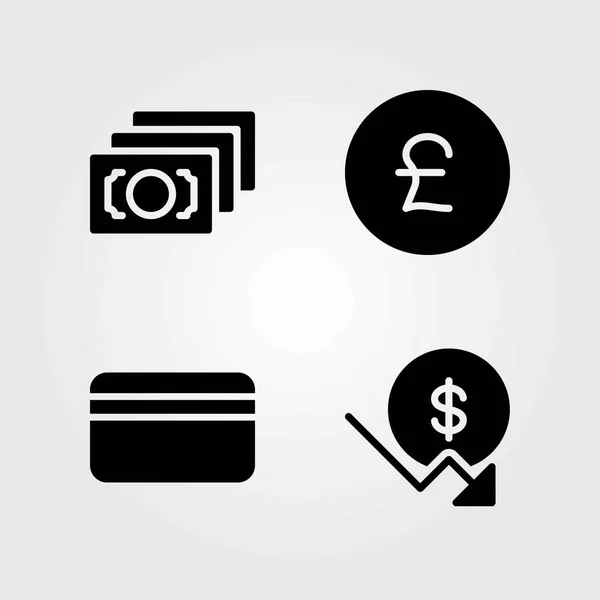 Pengar vektor ikoner set. pengar, pund sterling och kreditkort — Stock vektor
