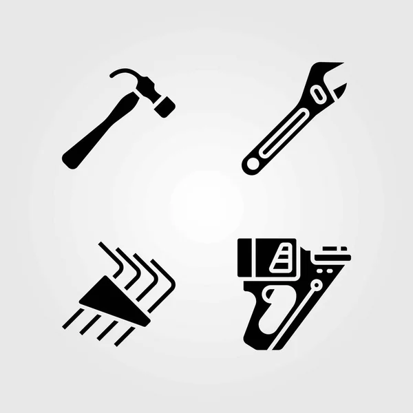 Herramientas conjunto de iconos vectoriales. llaves allen, pistola de clavos y martillo — Vector de stock