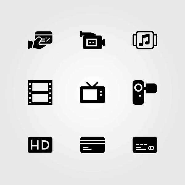 Conjunto de iconos vectoriales tecnológicos. cámara, cámara de vídeo y hd — Vector de stock