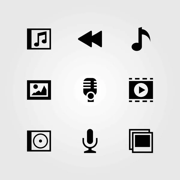 Multimedia vector icons set. movie player, microphone and photo — Stock Vector