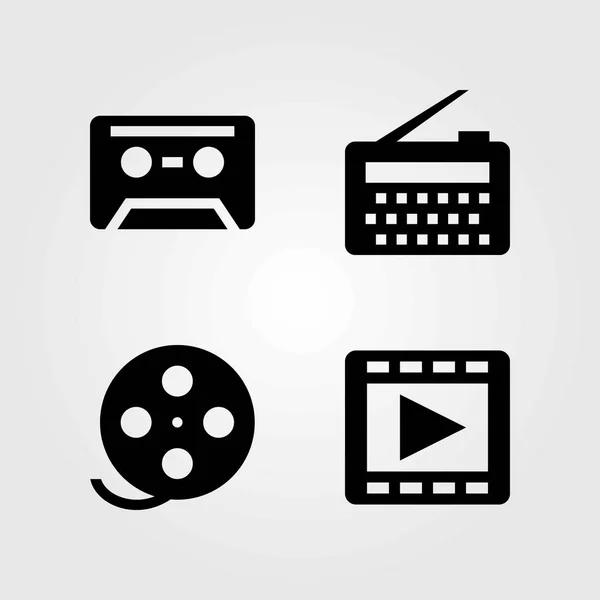 Technologie vector iconen instellen. Radio, cassette en film roll — Stockvector