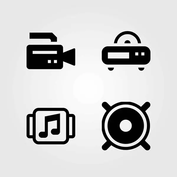 Conjunto de iconos vectoriales multimedia. reproductor de música, altavoz y radio — Vector de stock