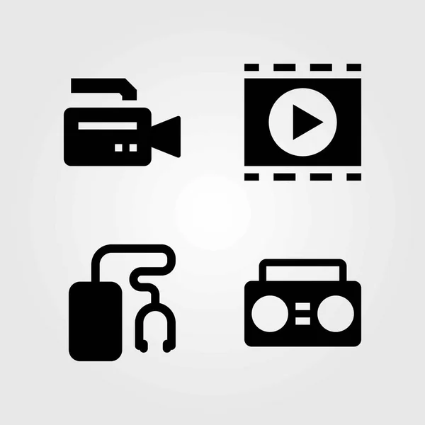 Technology vector icons set. boombox, movie player and music player — Stock Vector