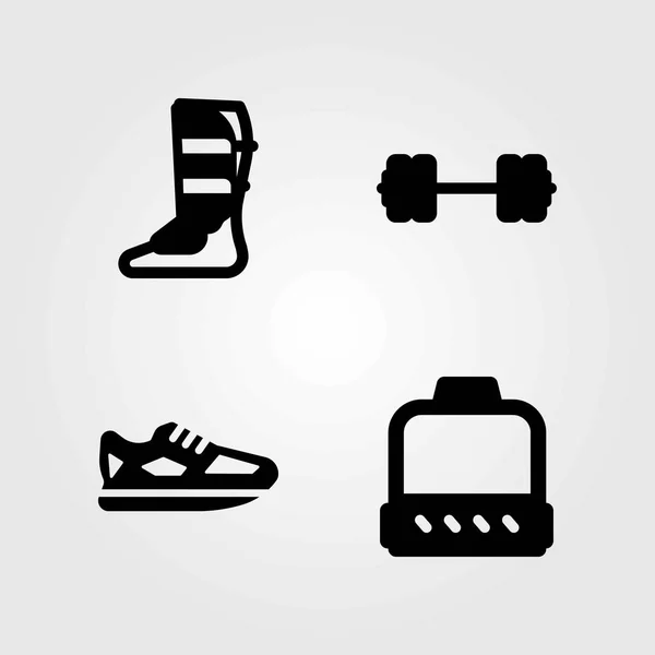 健身矢量图标设置。奔跑, 哑铃和鞋子 — 图库矢量图片
