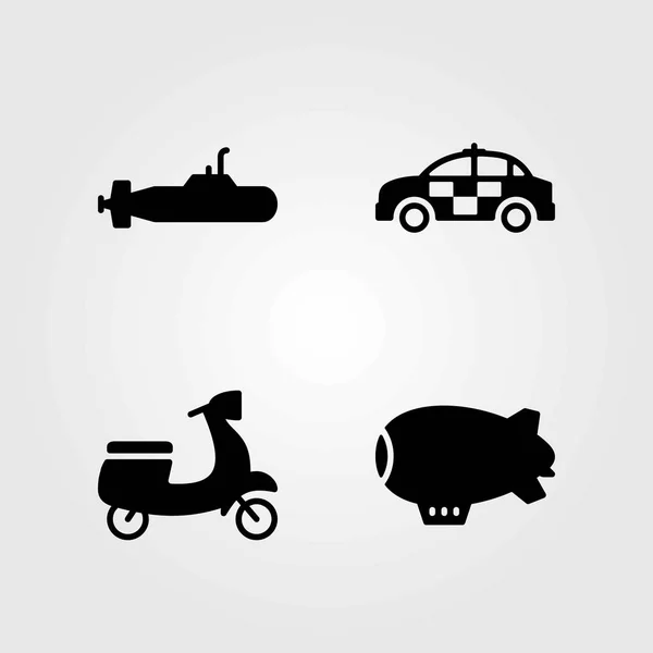 Набір транспортних векторних піктограм. автомобіль, зеппелін і мотоцикл — стоковий вектор