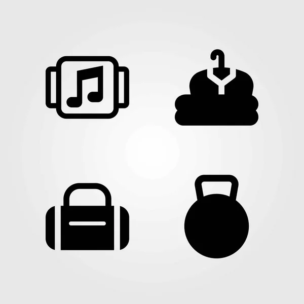Fitness vector icons set. clothing, music player and kettlebell — Stock Vector