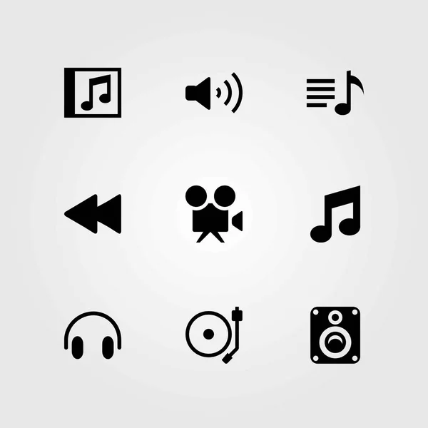 Set di icone vettoriali multimediali. videocamera, playlist e altoparlante — Vettoriale Stock