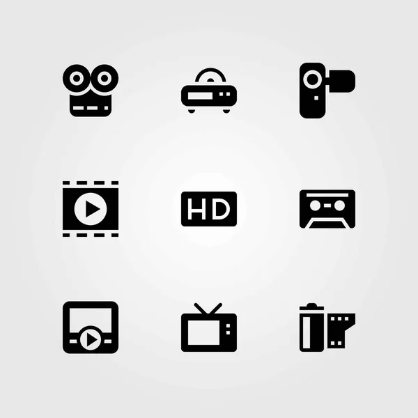 Teknik vektor ikoner set. HD, filmspelare och tv — Stock vektor