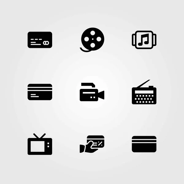 Conjunto de ícones vetoriais de tecnologia. rádio, rolo de filme e leitor de música — Vetor de Stock