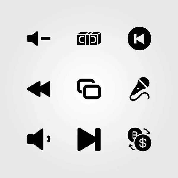 Set di icone vettoriali dei pulsanti. riavvolgimento, microfono e dollaro — Vettoriale Stock
