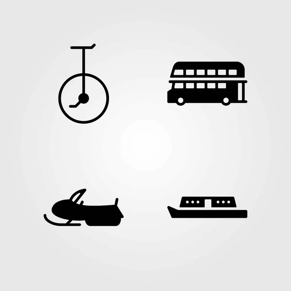 Conjunto de ícones vetoriais de transporte. autocarro de dois andares, barco e monociclo —  Vetores de Stock