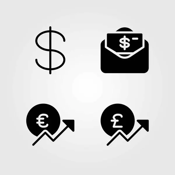 Banka vektorové ikony nastavit. peníze, dolar a Libra šterlinků — Stockový vektor