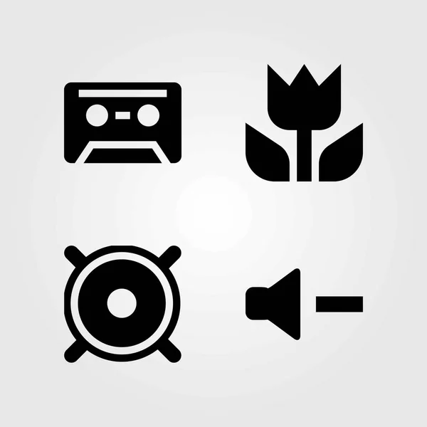 Conjunto de iconos vectoriales multimedia. macro, casete y altavoz — Vector de stock