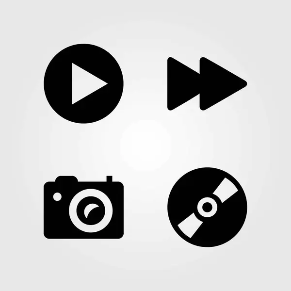 Buttons vector icons set. play button, fast forward and photo camera — Stock Vector