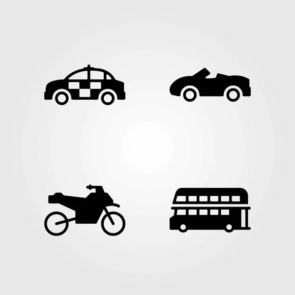 Vector iconen transportset. politie auto, auto's en motorfietsen — Stockvector