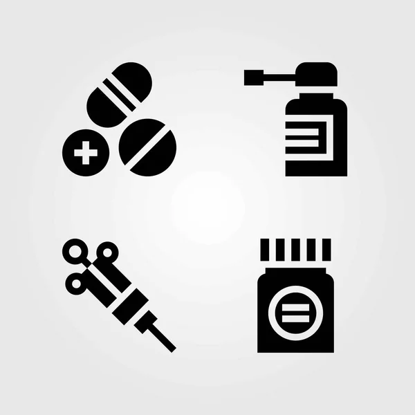 医学矢量图标设置。药片、喷雾剂和药物 — 图库矢量图片