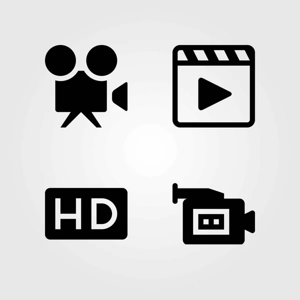 Ensemble d'icônes vectorielles technologiques. caméra vidéo, en haute qualité et lecteur de film — Image vectorielle