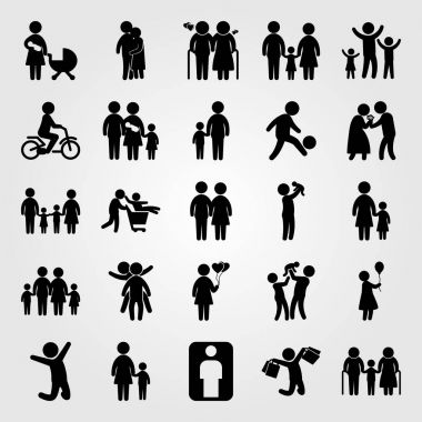 İnsanlar simge vektör ayarlayın. Çocuklar, anne oğul, yaşlı adam ve sevgi ile