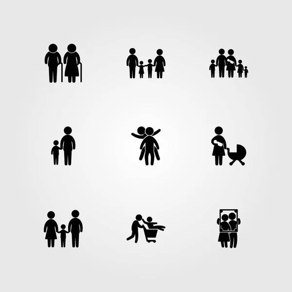 Mens pictogrammenset vector. familie, kinderen, moeder en zoon en kind — Stockvector