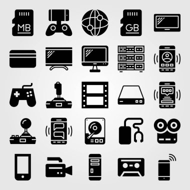 Teknoloji vektör Icon set. bellek, pc durumda, sunucu ve yönlendirici