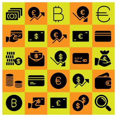 Para simge vektör ayarlayın. Doları para, para, m-cüzdan ve pound sterling