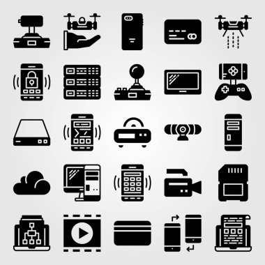 Teknoloji vektör Icon set. bilgisayar, bellek, pc ve pc case