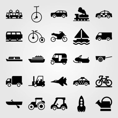 Ulaşım vektör Icon set. roket, sepeti, yelkenli ve polis araba