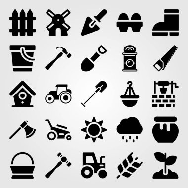 Bahçe simge vektör ayarlayın. Pekala, tatlım, yel değirmeni ve sepeti