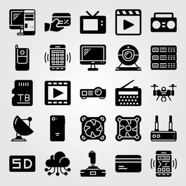 Teknoloji simge vektör ayarlayın. sunucu, seren, soğutucu ve tv