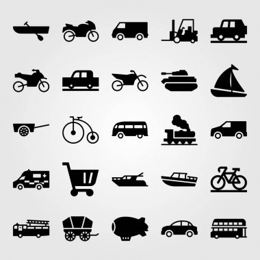 Ulaşım vektör Icon set. vagon, kamyon, kamyonet ve zeplin ateş