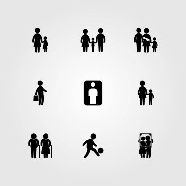 İnsanlar simge vektör ayarlayın. Bebek, sevgi, Aile ve anne ile oğlu