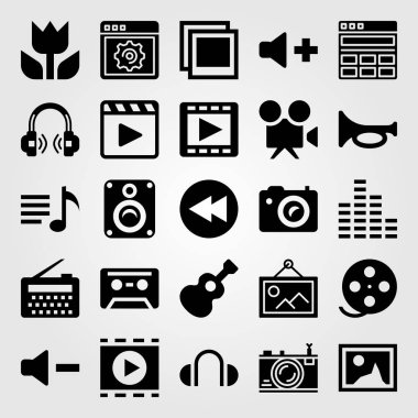 Çoklu ortam simgesini vektör ayarlayın. gitar, hacim, makro ve hoparlör