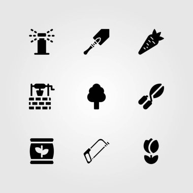 Bahçe vektör Icon set. serpin, gübre, iyi ve budama makası