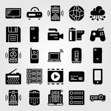 Teknoloji vektör Icon set. Tablet, cep telefonu, pc ve sunucu