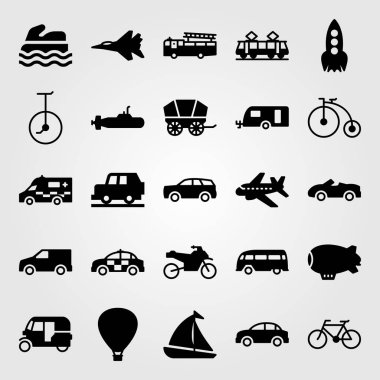 Ulaşım vektör Icon set. Spor, Araba, van, tuk tuk ve itfaiye arabası