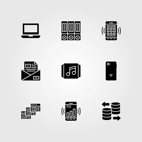 Essentials Διάνυσμα Σύνολο Εικονιδίων Φορητό Υπολογιστή Αρχεία Playlist Και Προγράμματα — Διανυσματικό Αρχείο