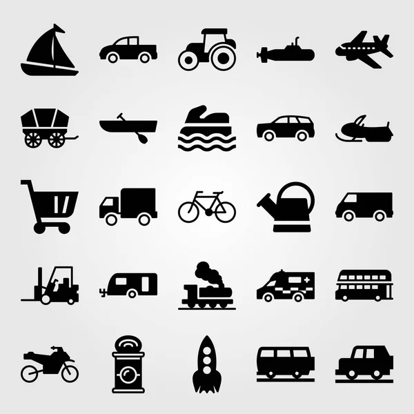 Transportvektorsymbol Gesetzt Krankenwagen Boot Wohnwagen Und Fahrrad — Stockvektor
