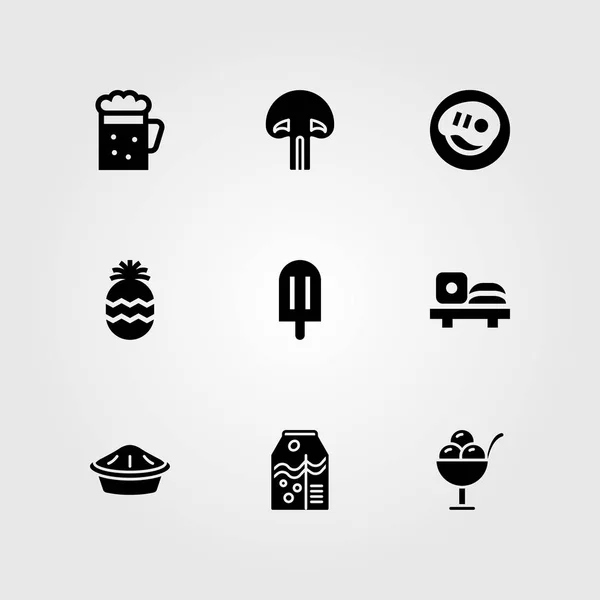 Food And Drinks vector icon set. mushroom, orange juice, ice cream and juice